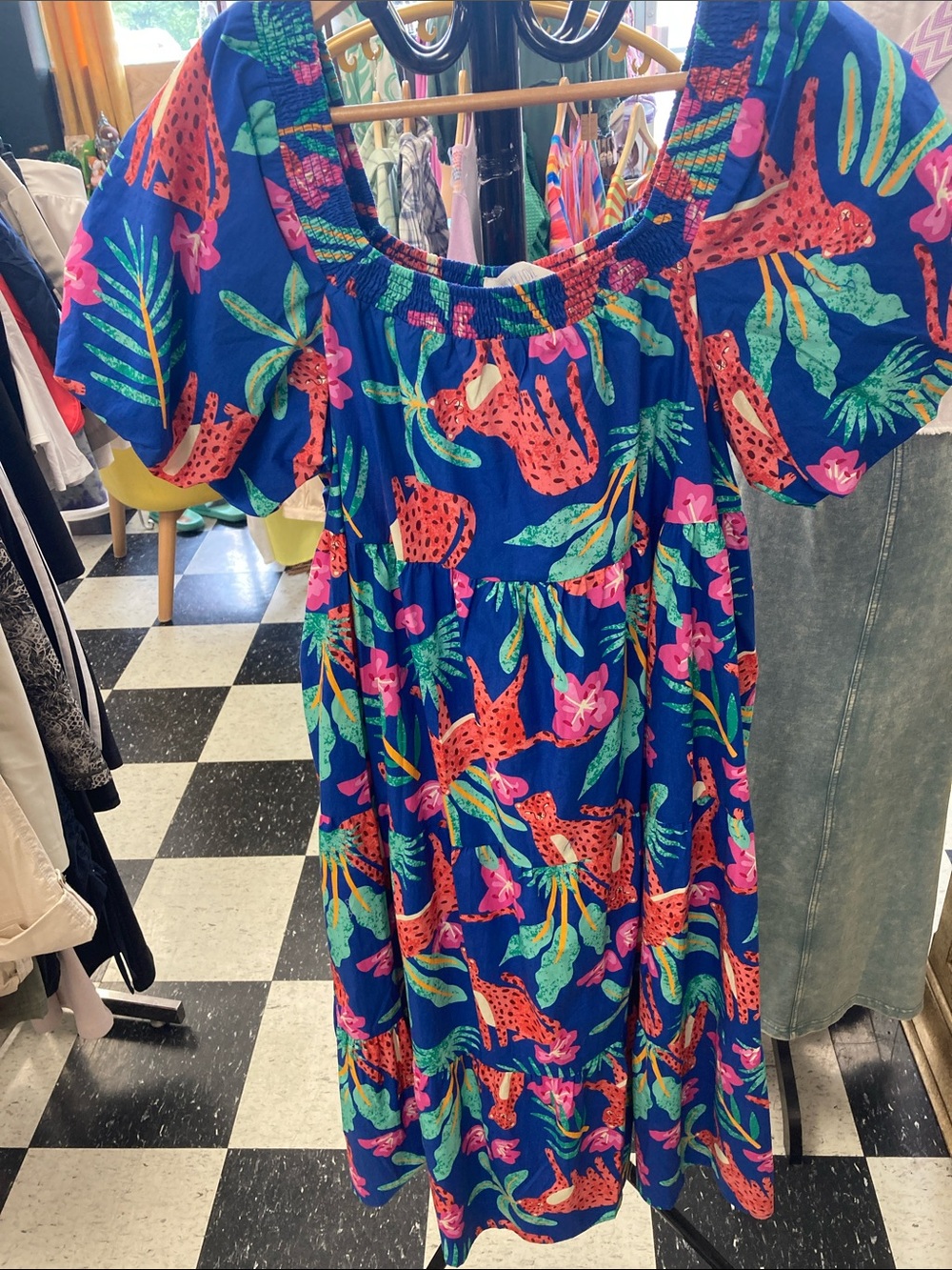 Peach Love California Blue Dress with Pink & Coral Floral Accents